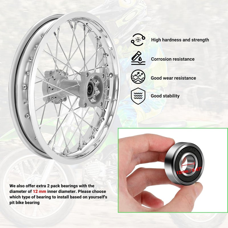 XIKOBY 1.85x14 Rear Rim Compatible with 90/100-14 3.00-14 Dirt Pit Bike Tire, 14 Inch Rim Fit for KLX125 KX85 TTR125 YZ80 RM80 Apollo 125 Taotao DB17 SR150 DR90 Motorcycle Parts (15mm Axle) - Image 5